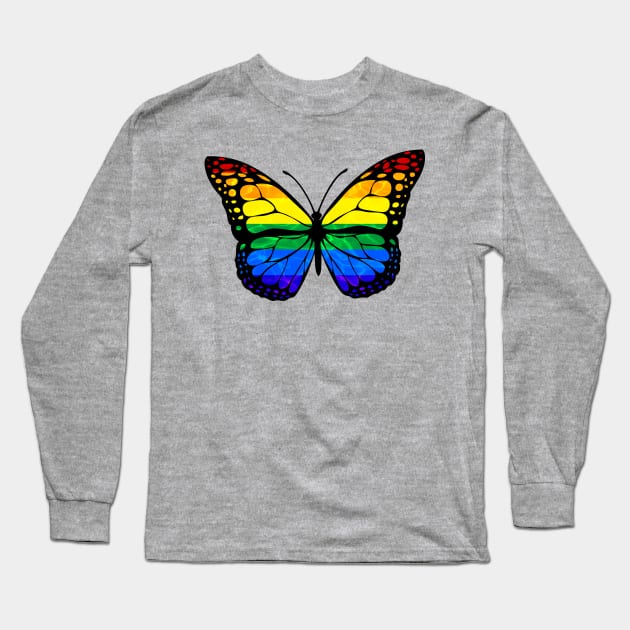 Rainbow Butterfly Long Sleeve T-Shirt by TheQueerPotato